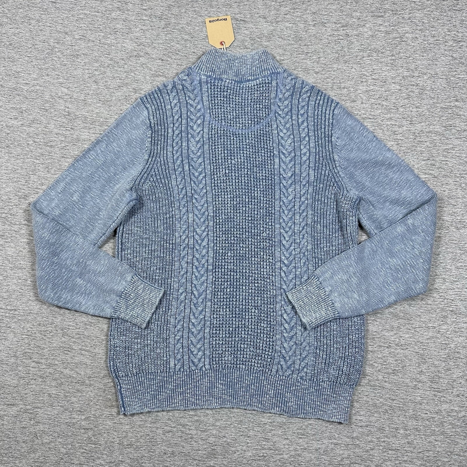 Borgo28 Sweater Mens Size Medium Slate Blue Cotton Slub Knit 1/4 Zip Preppy New — image 3 of 8